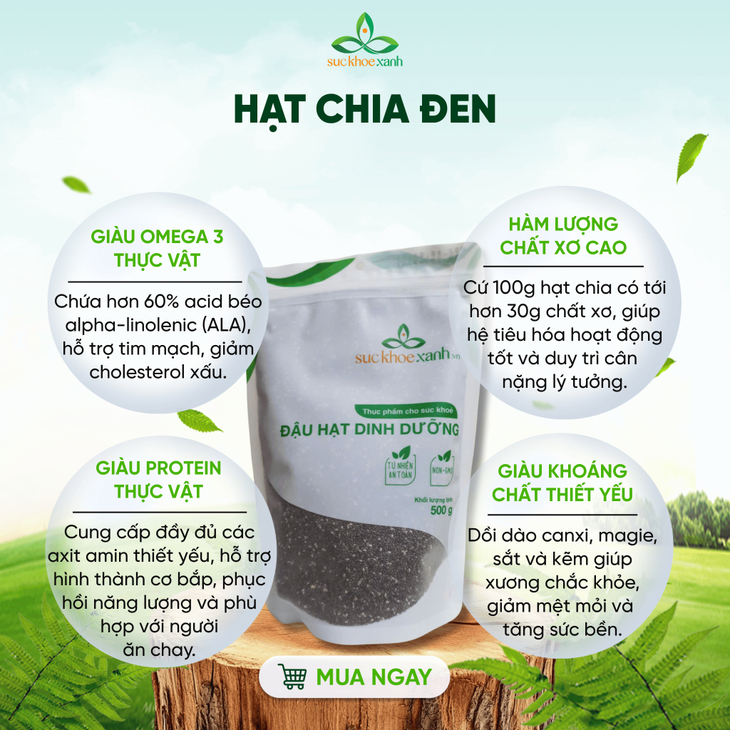 Chia Đen Ấn Độ Sức Khỏe Xanh – Siêu Hạt Sạch, Giúp Thanh Lọc Cơ Thể, Giàu Khoáng Chất