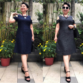 [GIÁ SỐC] Váy Đầm Trung Niên Kim Tuyến Co Giãn - Dáng Suông - Có 2 Túi, Dây Kéo