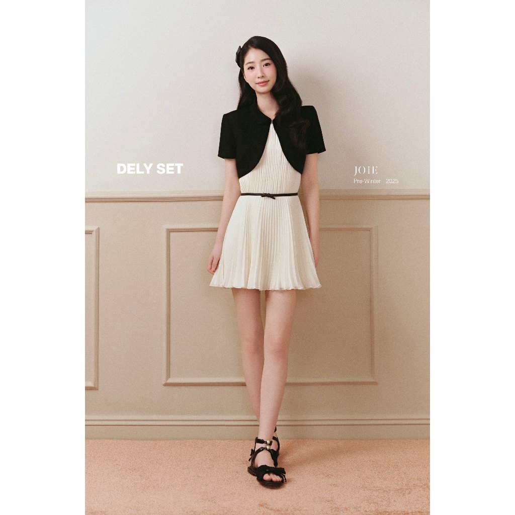 JOIE DES ROSES - Váy liền chiffon dập ly phối đai nơ kèm áo khoác cổ sen tay ngắn DELY DRESS | BigBuy360 - bigbuy360.vn