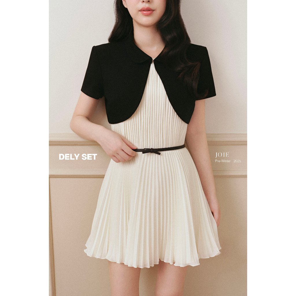 JOIE DES ROSES - Váy liền chiffon dập ly phối đai nơ kèm áo khoác cổ sen tay ngắn DELY DRESS | BigBuy360 - bigbuy360.vn