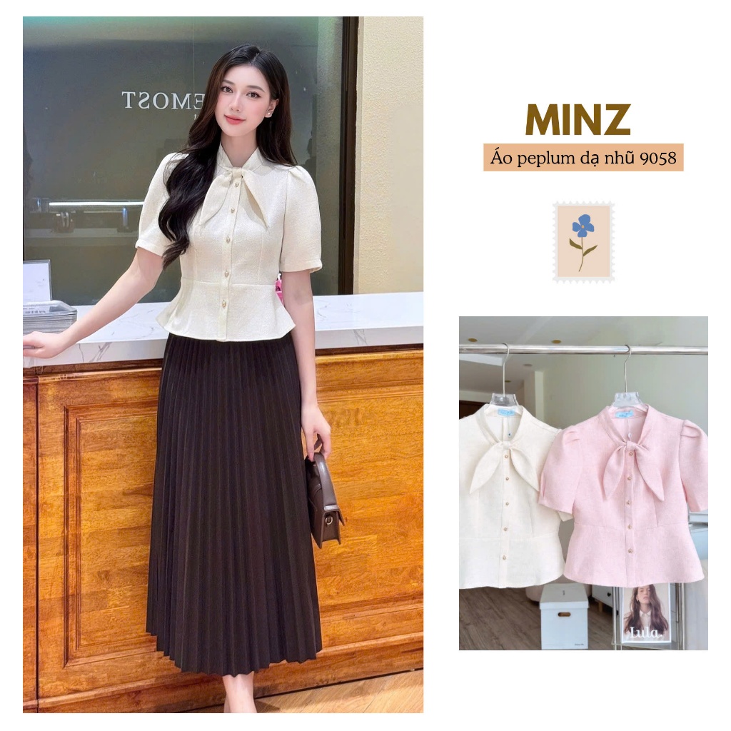 Áo Peplum Dạ Nhũ MINZ STORE Mã 9058,Thiết Kế Ngắn Tay Phong Cách Công Sở