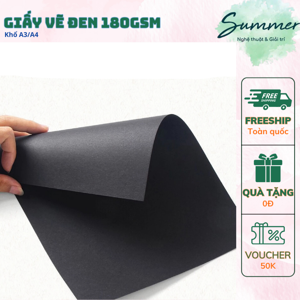 Giấy Vẽ Đen Khổ A3 A4 180gsm Chuyên Sáp Dầu Phấn Tiên Acrylic Thủ Công Mô Hình – Họa cụ Summer