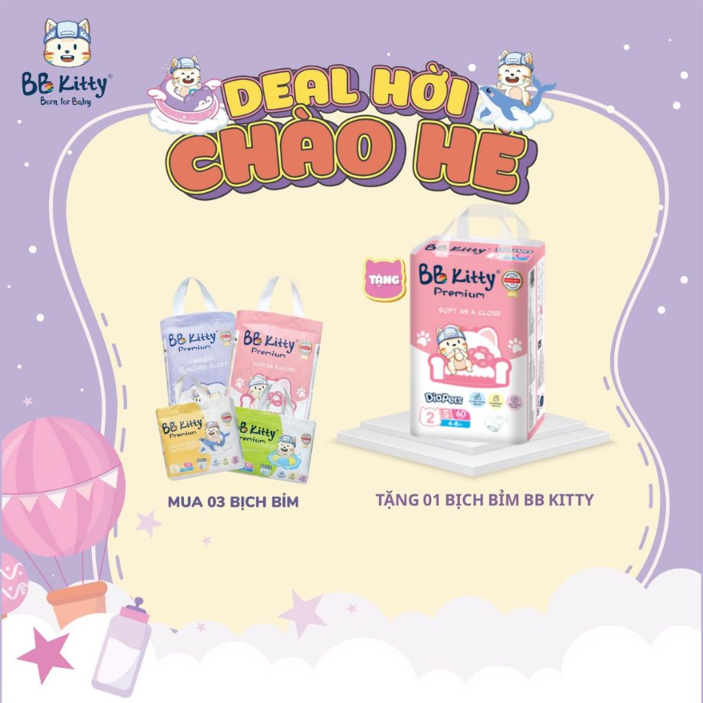 [MUA 3 TẶNG 1 BB KITTY] COMBO 03 Bịch Bỉm BB Kitty Premium Đủ size