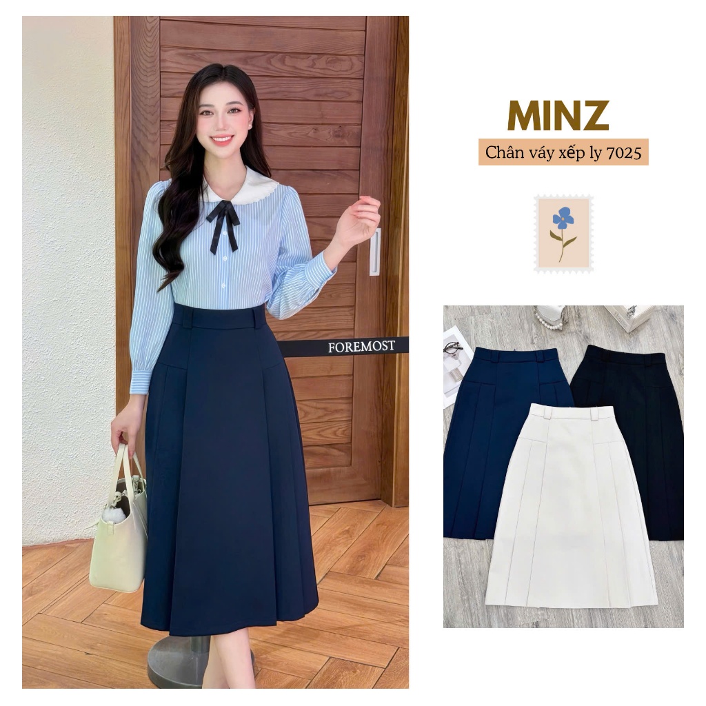 Chân Váy Xếp Ly MINZ STORE Mã 7025, Thiết Kế Khóa Sau Phong Cách Công Sở