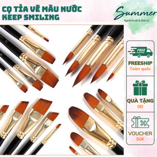  Cọ Tỉa Keep Smiling Bộ 5-6 Cây Thân Đen Cam Đầu Nhọn Oval Vát Bằng Cho Màu Nước Gouache Acrylic – Họa cụ Summer 