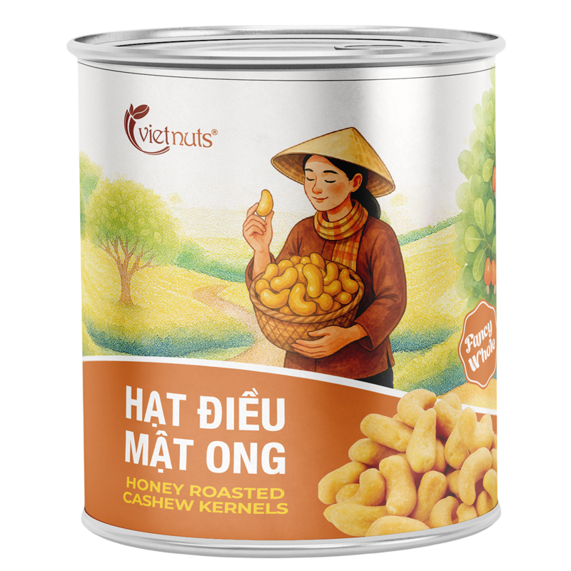 Vietnuts - Hạt điều mật ong hộp 200g CAO CẤP | 0% Cholesterol - Quà tặng hạt cho mẹ bầu - Hộp quà hạt dinh dưỡng