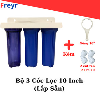  Bộ 3 Cốc Lọc Thô 10 Inch Lắp Sẵn Dây Ra Phi 10 Tặng Kèm Gông Tháo Cốc Cút Nối Nhanh 