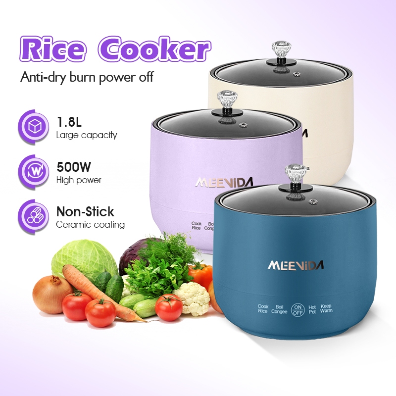 MEEVIDA Nồi Cơm Điện Thông Minh 1.8L Chống Dính, Thiết Kế Hàn Quốc, Nấu Cơm Dẻo/Cháo Nhừ/Lẩu Mini