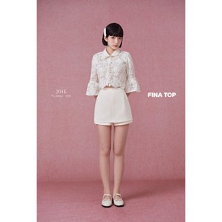  JOIE DES ROSES - Áo ren cổ sen dáng ngắn tay chuông lửng đính nơ FINA TOP 
