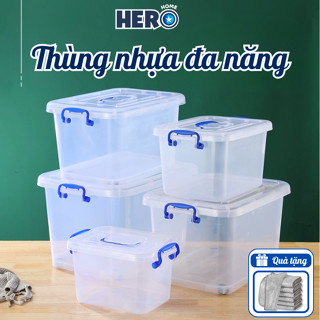  Thùng Nhựa Trong Suốt Có Nắp Đậy HERO Để Đồ Chơi Đựng Đồ Dùng Đa Năng Có Bánh Xe  6,5L 10L 15L 20L 