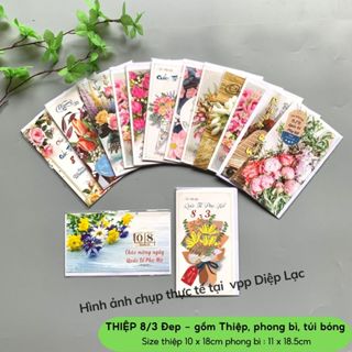(10-50c) Thiệp 8/3 ĐẸP nhiều mẫu kèm phong bì To 11x18cm chúc mừng ngày Phụ nữ Việt Nam