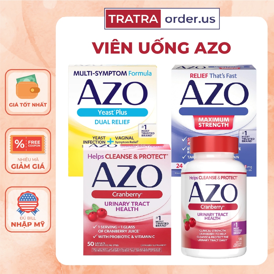 Viên uống Azo hỗ trợ sức khỏe đường tiết niệu, AZO Cranberry, AZO Yeast Plus