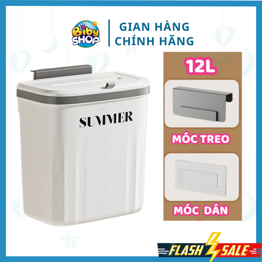 THÙNG RÁC TREO TƯỜNG kèm MÓC DÁN + NẮP dán treo 12L loại TO có nắp đậy tiện lợi, thùng đựng rác mini