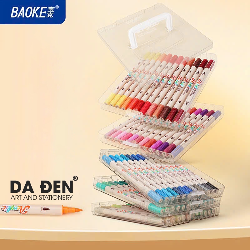 [DA ĐEN - QUẬN 3] Bút Maker Acrylic Baoke (2967) 2 Đầu Brush Hộp Nhựa Mica