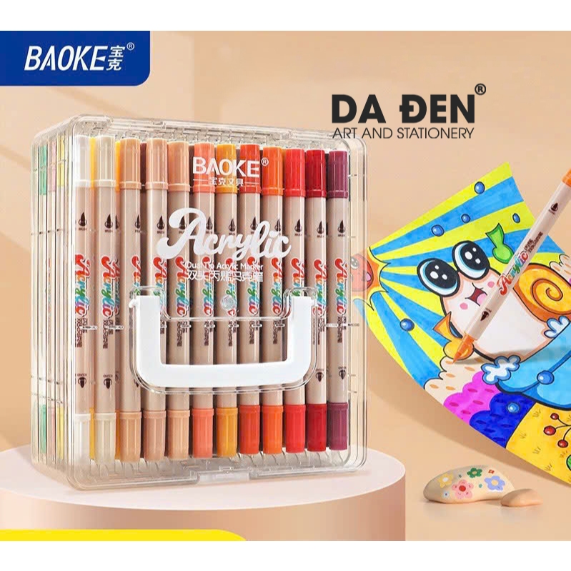 [DA ĐEN] Bút Maker Acrylic Baoke Brush Hộp Nhựa Mica 2 Đầu (2967)