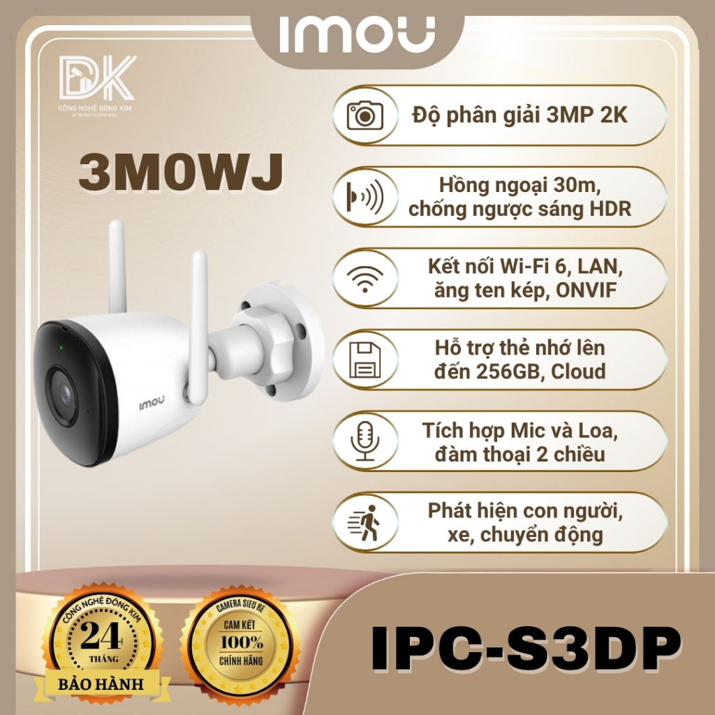 Camera WiFi Imou Ngoài Trời Bullet 3 S3EP 5MP/3MP - Đàm Thoại 2 Chiều, Còi Hú, Phát Hiện Người & Xe