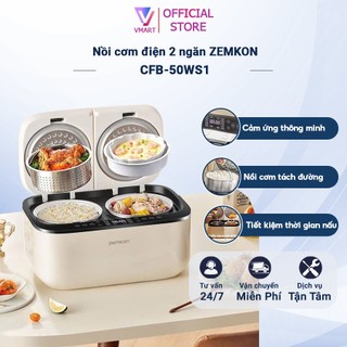  Nồi cơm điện 2 ngăn ZEMKON dung tích 5L lòng nồi tráng men sứ trắng CAO CẤP Nồi cơm tách đường điều chỉnh cảm ứng 