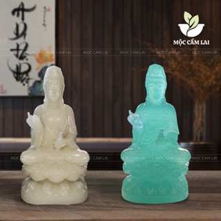  Tượng Quan Âm Bồ Tát Ngồi Đài Sen Lưu Ly 12cm Decor Trang Trí - Mộc Cẩm Lai Decor 