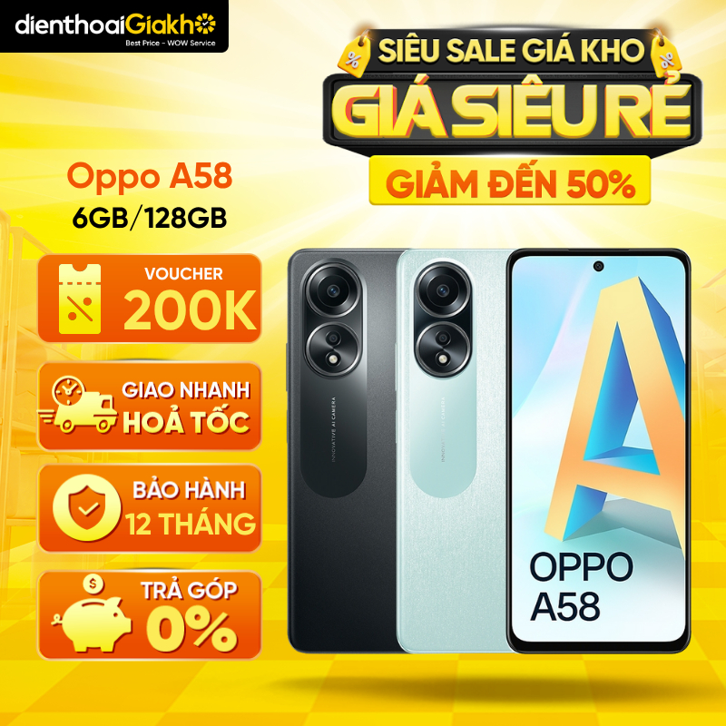 Điện Thoại Oppo A58 (6GB/128GB) Chính Hãng - Bảo Hành 12 Tháng