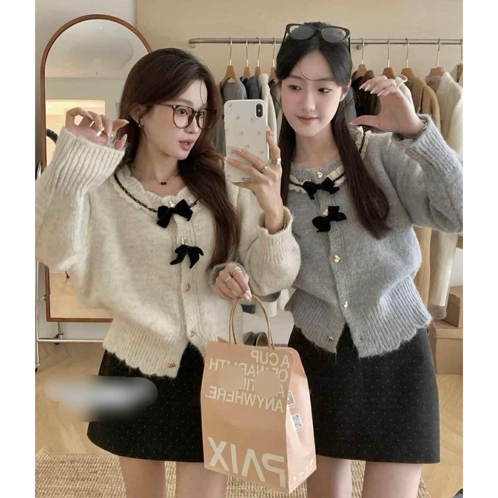 [SẴN] Áo len cardigan cổ phối ren kèm nơ điệu đà tiểu thư, áo khoác ngoài phong cách ngọt ngào - 162 | BigBuy360 - bigbuy360.vn