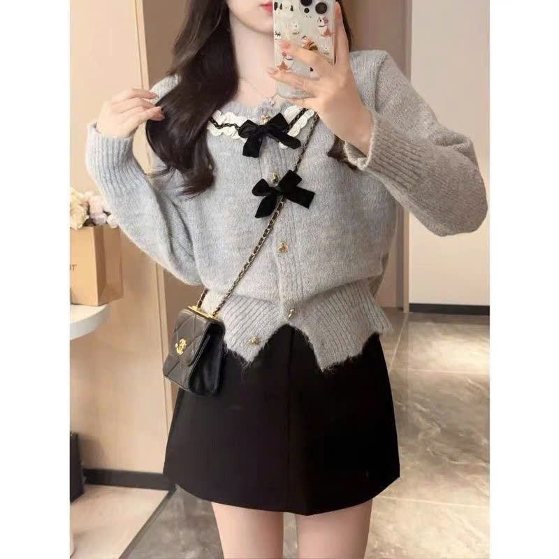 [SẴN] Áo len cardigan cổ phối ren kèm nơ điệu đà tiểu thư, áo khoác ngoài phong cách ngọt ngào - 162 | BigBuy360 - bigbuy360.vn