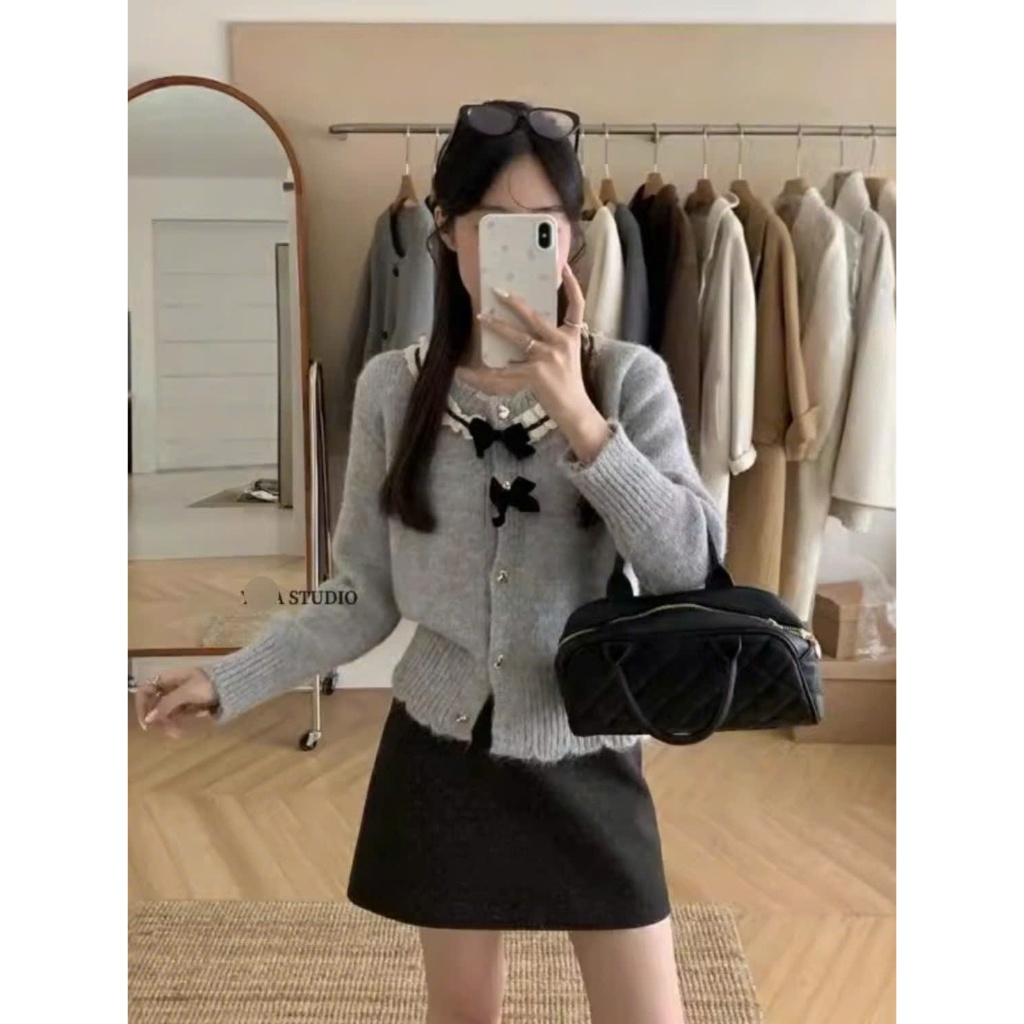 [SẴN] Áo len cardigan cổ phối ren kèm nơ điệu đà tiểu thư, áo khoác ngoài phong cách ngọt ngào - 162 | BigBuy360 - bigbuy360.vn