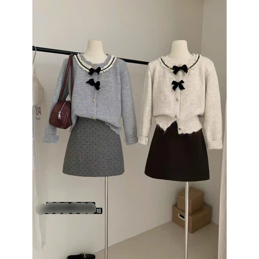 [SẴN] Áo len cardigan cổ phối ren kèm nơ điệu đà tiểu thư, áo khoác ngoài phong cách ngọt ngào - 162 | BigBuy360 - bigbuy360.vn