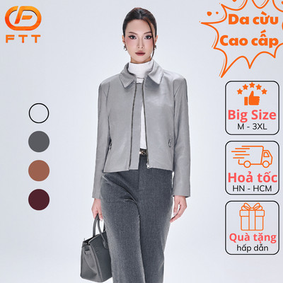 Áo da cừu nữ Collar crop đơn giản nhẹ nhàng cao cấp FTT Leather tay khoá kéo không bong tróc nổ AN401C
