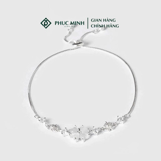  Lắc tay bạc nữ PMJ mặt cỏ bốn lá đá lấp lánh dây rút mặt hoa đính đá phụ kiện trang sức PMJ0171 