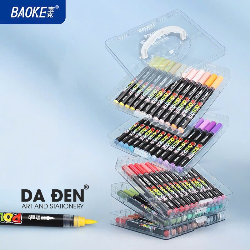 [DA ĐEN - QUẬN 3] Bút Maker Acrylic Baoke (2962) Brush Hộp Nhựa Mica