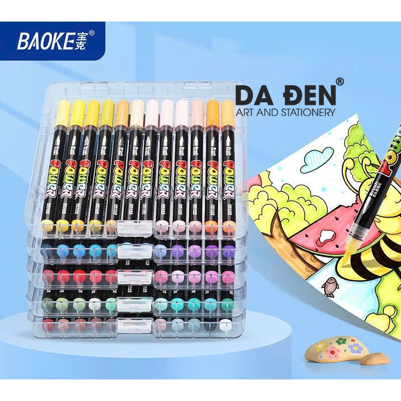 [DA ĐEN] Bút Maker Acrylic Baoke Brush Hộp Nhựa Mica (2962)