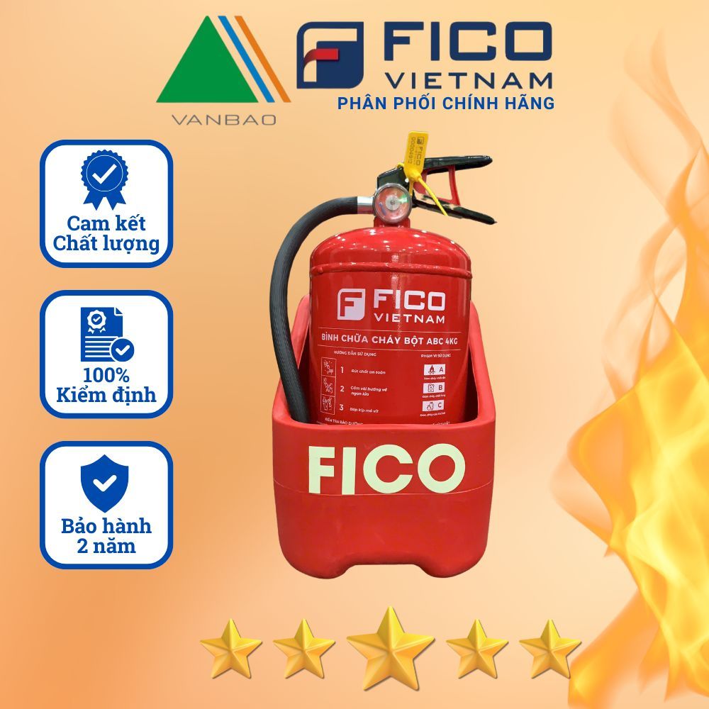 Combo 01 bình chữa cháy, bình cứu hoả bột ABC 4kg F FICO VIETNAM và Kệ đơn để bình chữa cháy