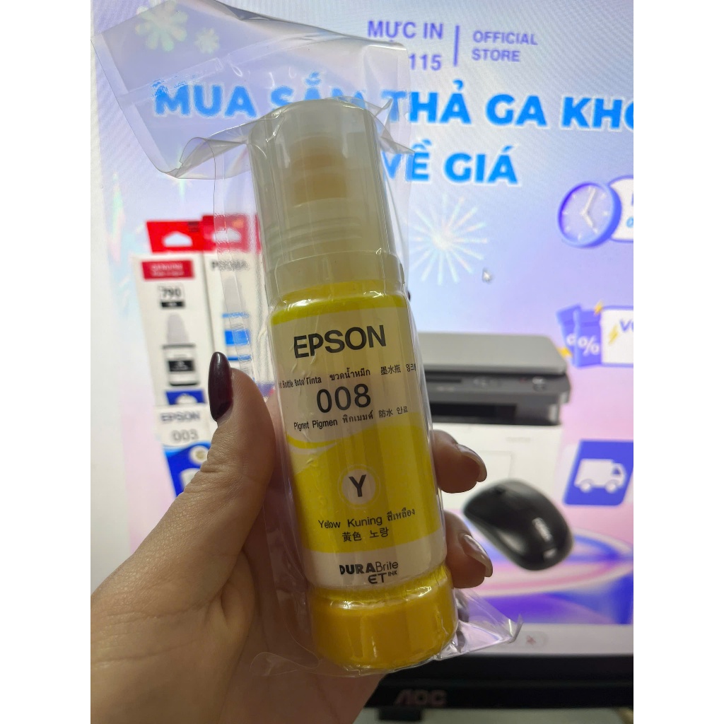 Mực Epson 008Y – Màu Vàng (Yellow) – Bóc Máy Chính Hãng – Dành Cho Máy L15150 / L6490 / L15160 / L65