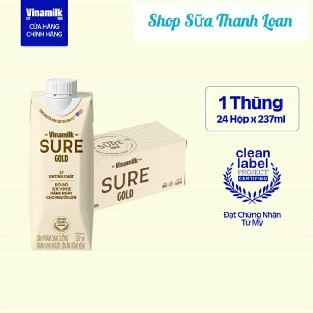 (HSD T1-2027) (Mẫu Mới) Thùng 24 Hộp Sữa Nước Vinamilk Sure Prevent Gold 237ml.