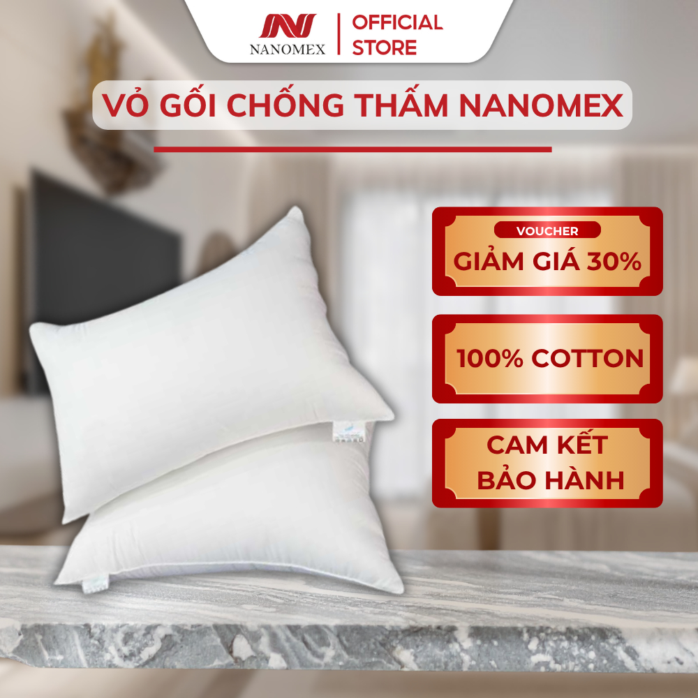 Vỏ gối chống thấm nhẹ Nanomex T300 giữ vệ sinh ruột gối chống ẩm chống mùi giữ vệ sinh
