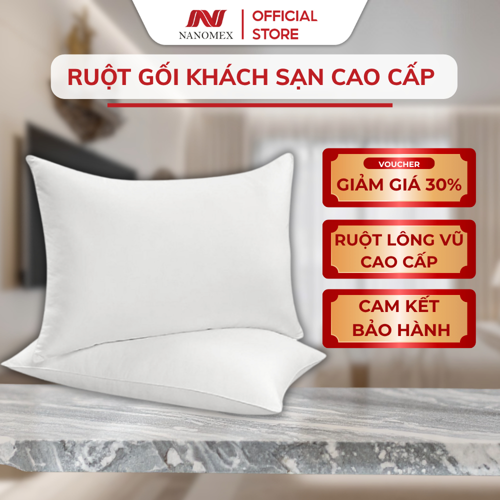 Gối lông vũ nhân tạo Nanomex kháng khuẩn dùng cho gia đình khách sạn mềm mại đàn hồi cao