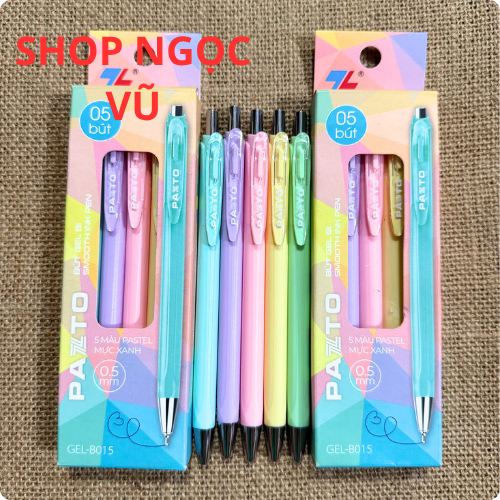 3 Hộp Bút Gel Bi Pazto Thiên Long Smooth Ink Pen 0.5mm GEL-B015 - Mực xanh, thân bút 5 màu tone past