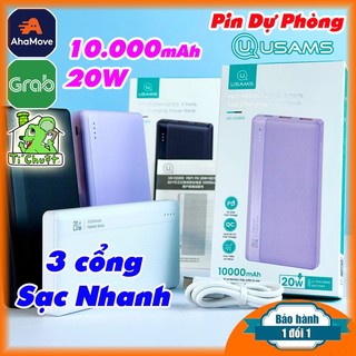 Pin sạc dự phòng usams us-cd203 10.000mah 20w pd+qc3.0 3 cổng sạc siêu mỏng