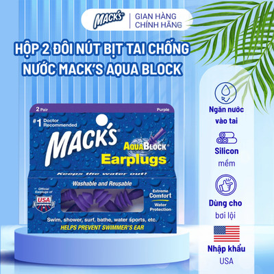 Hộp 2 đôi nút bịt tai chống nước Mack’s Aqua Block dành cho bơi lội