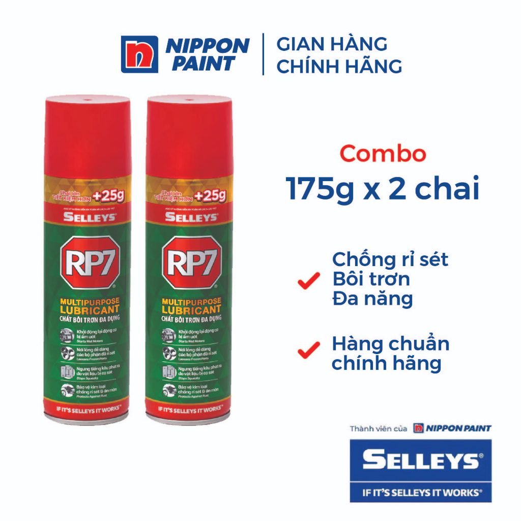 Combo 02 Chai xịt chống rỉ và bôi trơn RP7- Chính hãng SELLEYS - Trọng lượng 175g