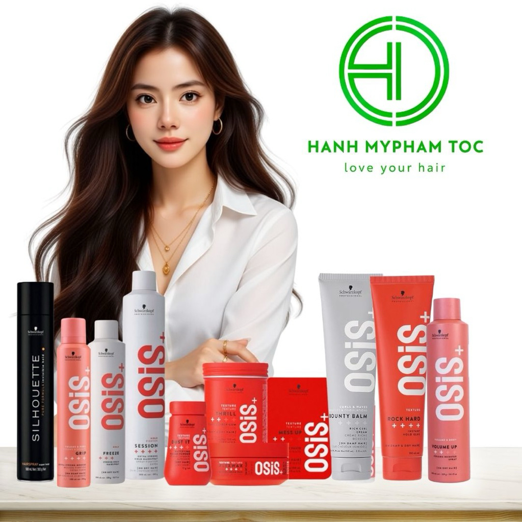 Tạo kiểu Osis: Xịt bóng tóc Osis 1 Sparkler, gôm freeze, session, mes up, flex wax, dust it