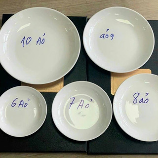 Dĩa Ảo Sứ Trắng Thô Giá Rẻ Chuyên Dùng Quán Ăn. 6 Size : 6 Inch, 7Inch, 8Inch, 9Inch, 10Inch, 12Inch