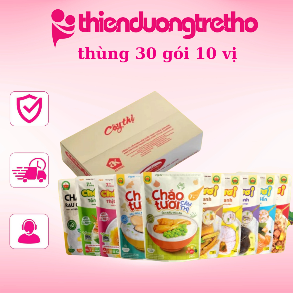 Thùng 30 Gói Đủ Vị Cháo Tươi Cây Thị - 10 Vị Mỗi Vị 3 Gói