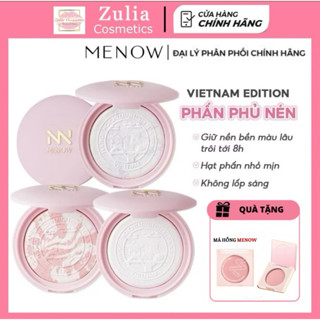   TẶNG MÁ HỒNG  Phấn Phủ Menow Dạng Nén Thủy Tinh Vỏ Hồng Bản Việt Nam Đặc Biệt Mỏng Nhẹ Tự Nhiên 7g 