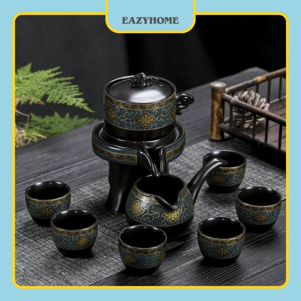 EAZYHOME Bộ ấm pha trà cối xay cao cấp - Bộ ấm chén pha trà, bộ ấm trà đạo 9 món