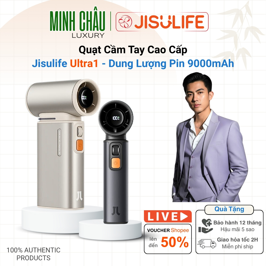 Quạt Du Lịch Mini Cầm Tay Cao Cấp JISULIFE Ultra1 FA55 ,18W 9000mAh Sạc Nhanh,Bơm Hơi,Thổi Bụi ,Đèn 