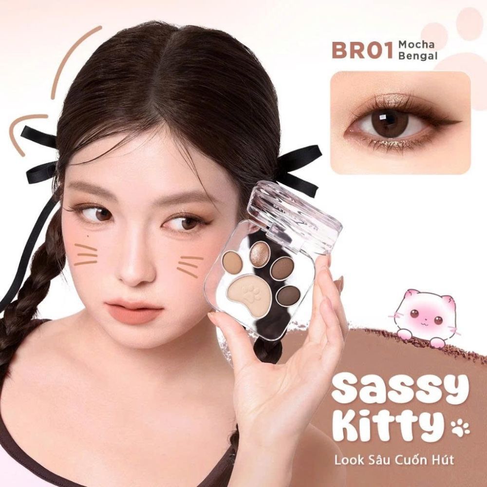 Ảnh 2 của Phấn mắt Pinkflash Meow Paw 5 màu bảng phấn mắt tinh tế bột mềm và mịn