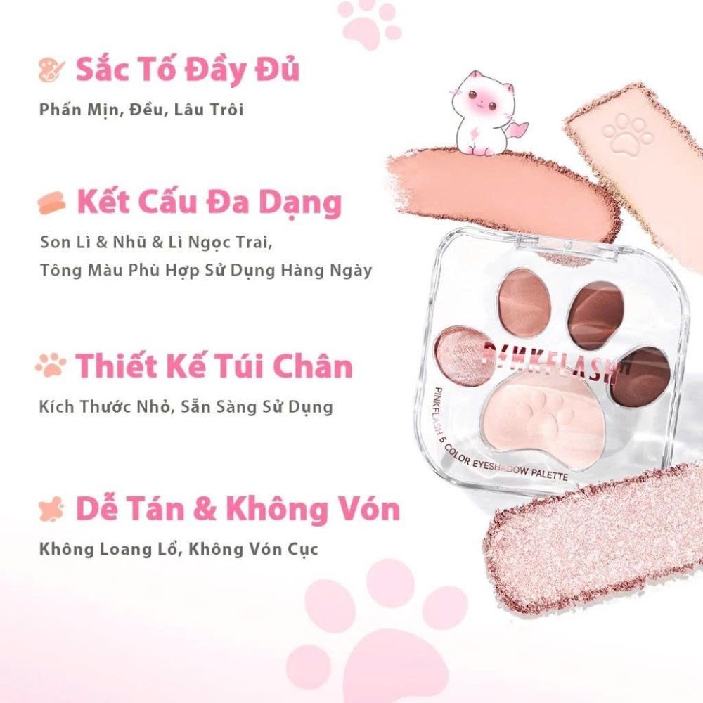 Ảnh 6 của Phấn mắt Pinkflash Meow Paw 5 màu bảng phấn mắt tinh tế bột mềm và mịn