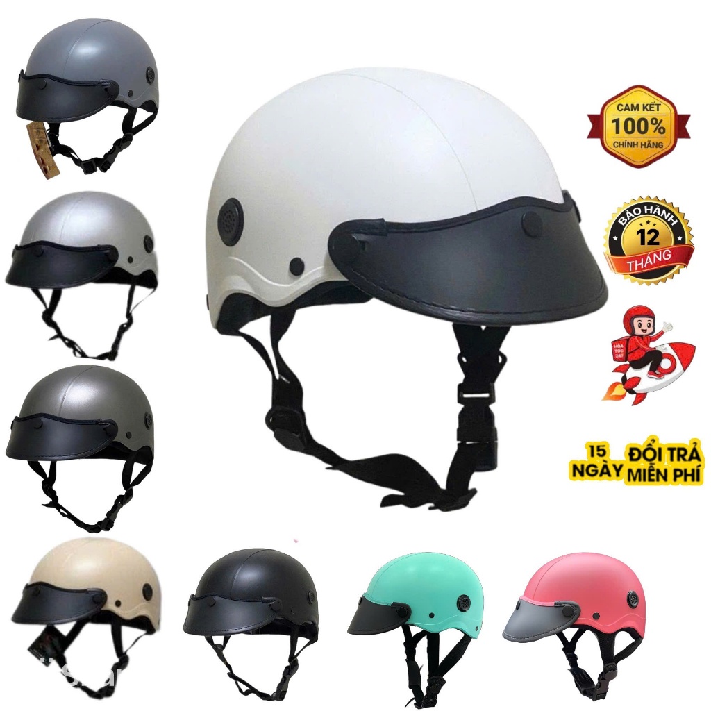 Nón Bảo Hiểm Trơn 1/2 Có Lỗ Thông Gió C4M, Mũ Bảo Hiểm Nửa Đầu Sơn Nhám Nhãn Hiệu S, Mỏ Dẻo Tháo Rời Helmets