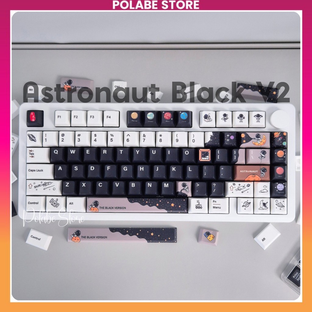 Keycap Astronaut Black V2 Keycap phi hành gia Cherry Profile PBT Dyesub bàn phím cơ Polabe Store